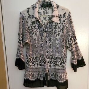 Elegant Black and White Floral Button Down Shirt